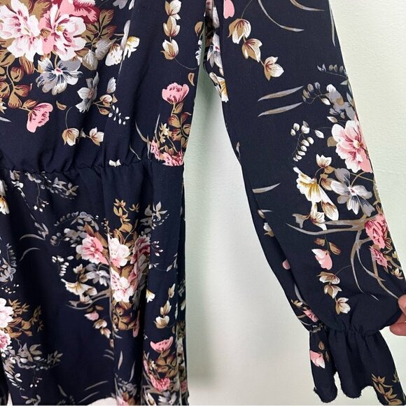 Floral Ruffle Sleeve Long  Sleeve Mini Swing Dress M - Picture 2 of 6